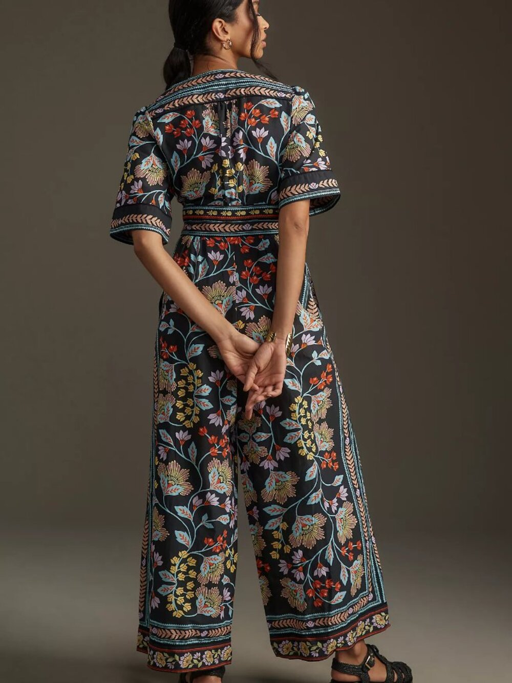 FARM Rio Flowery Black Cotton Jumpsuit - Picture 2 of 10